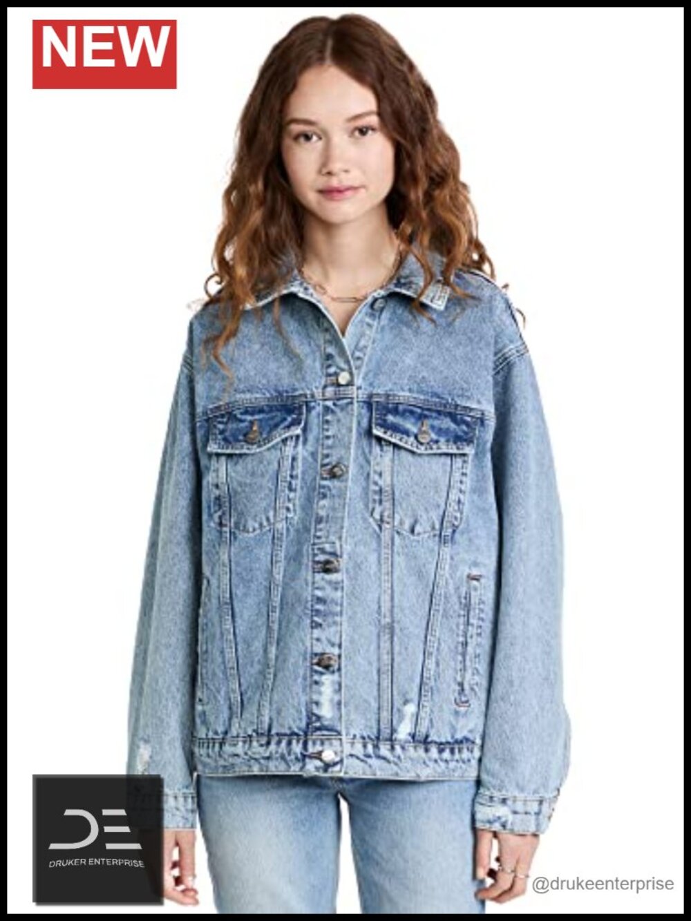 Heavyweight Cotton Denim Jacket with Button Front and Pockets